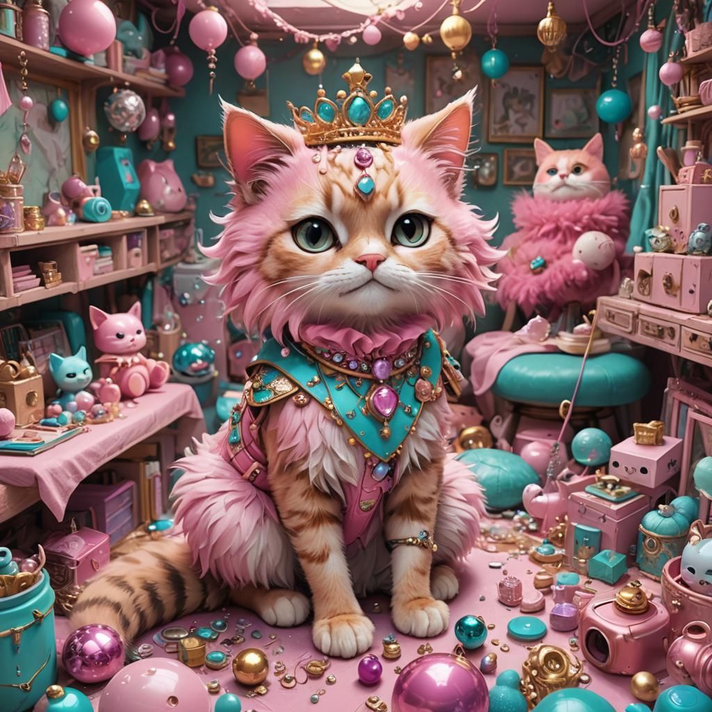 Cat-Girl in Dreamy Pink Fantasy Room