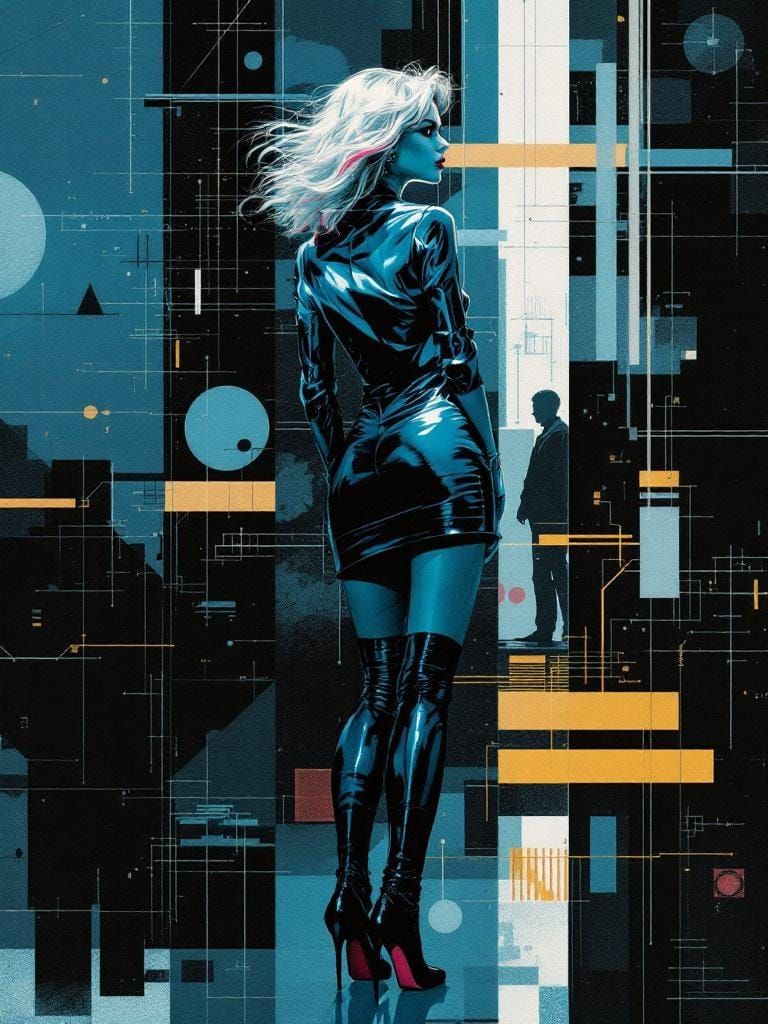 Pin-Up Woman in Bauhaus Style with Bold Accents