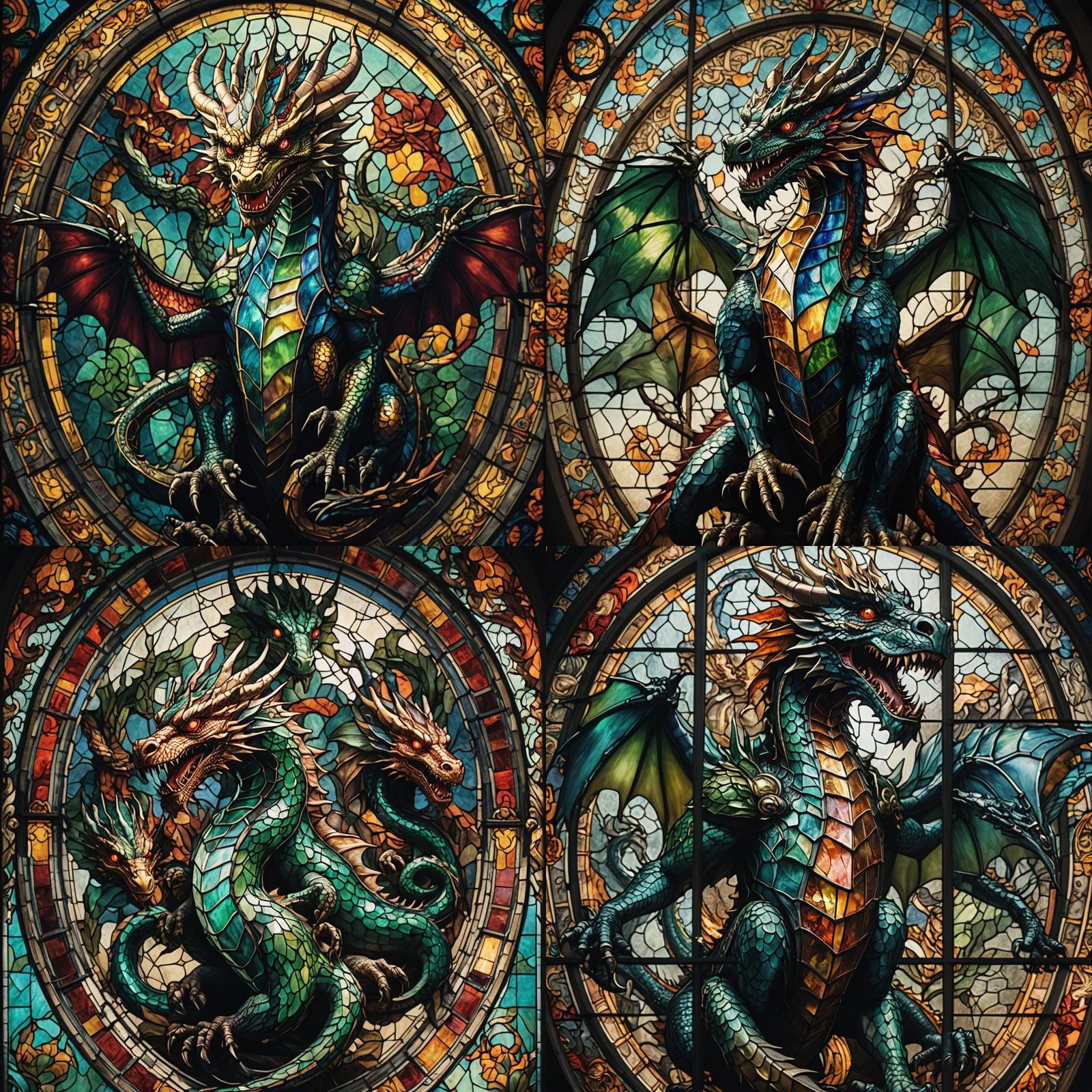 Stained Glass Dragon with Six Heads