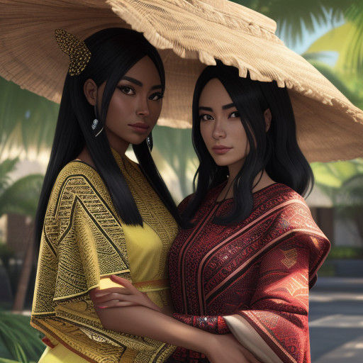 Women of Diverse Heritage Share Joyful Embrace in Vibrant 3D...