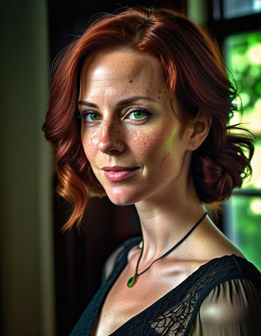 Misty Morning Portrait of Woman with Auburn Hair