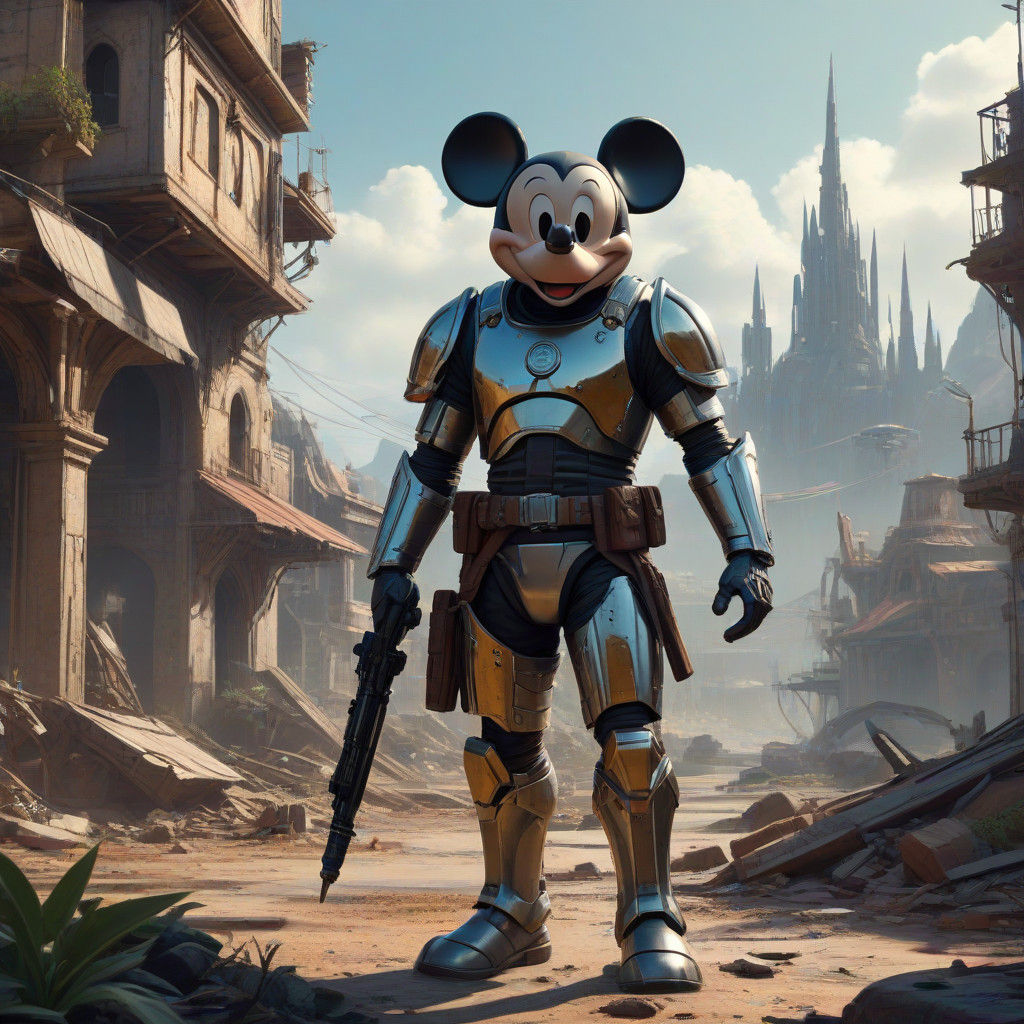 Mandalorian Mouse Hero in Fantastical Ruins