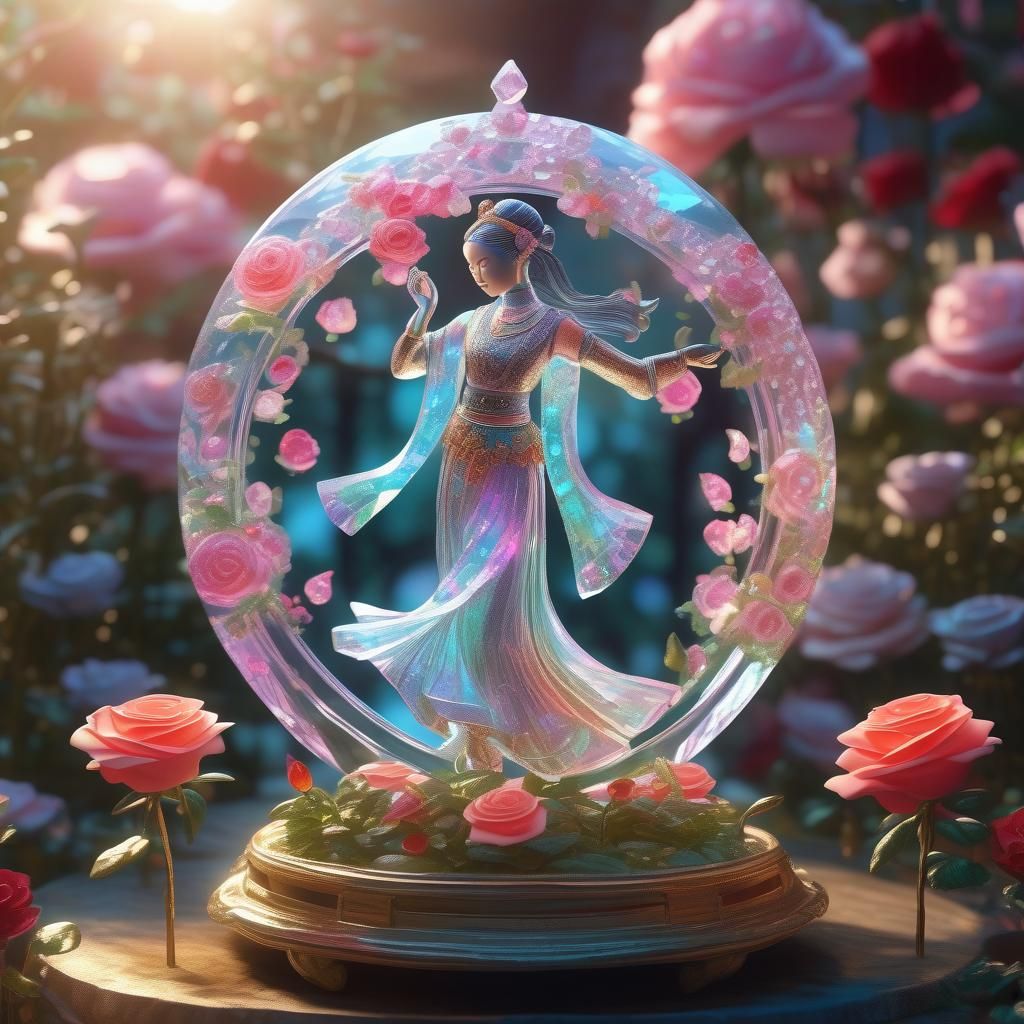 Holographic Crystal Figurine of Dancer with Rose Garden
