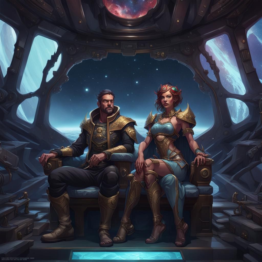 Space Pirates Relaxing in Throne Room, Detailed Art