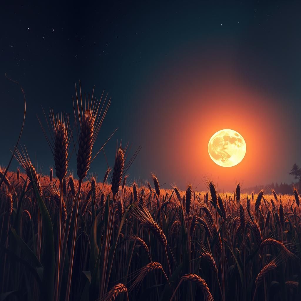 Wheat Field Under Blood Moon in Astral Style