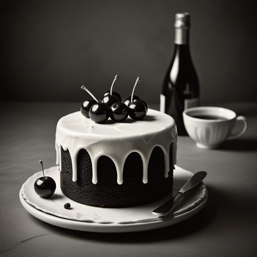 Monochrome Mini Cake Still Life in Film Noir Style