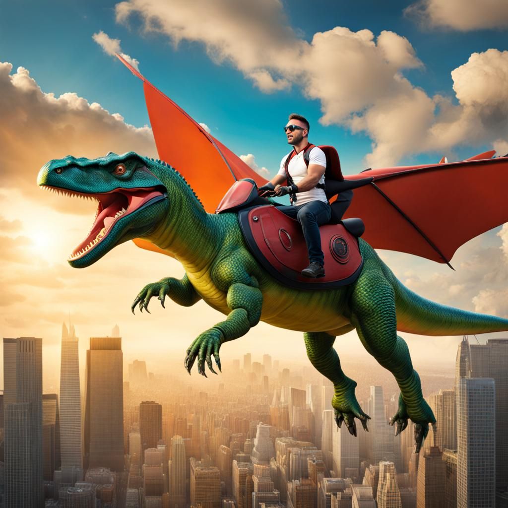 Superhero on Flying Dinosaur Bird Adventure