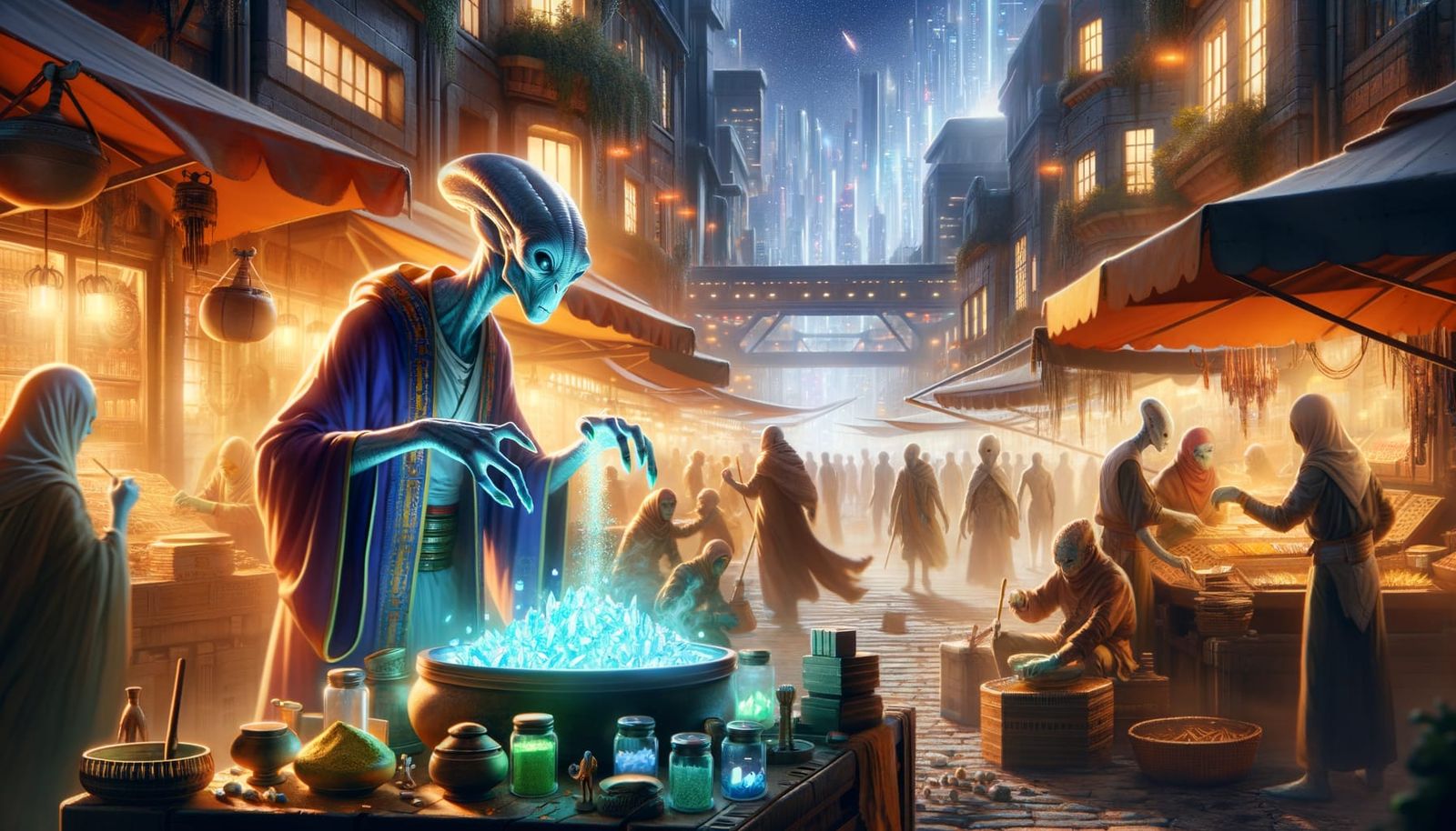 Alien Spice Market at Night