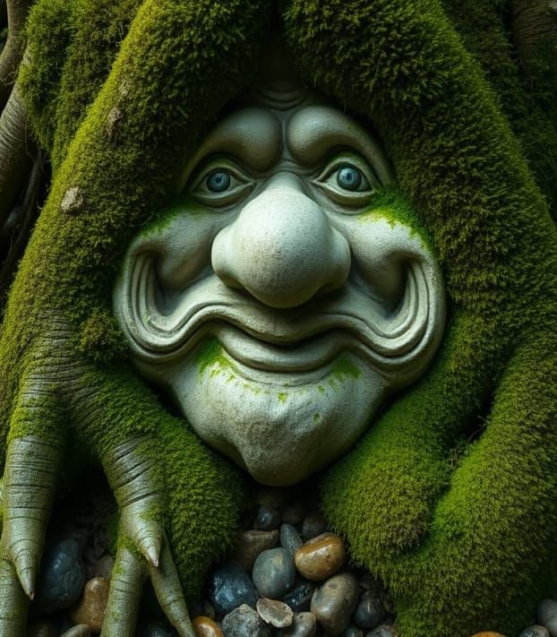 Mystical Gnome Amidst Roots and Moss