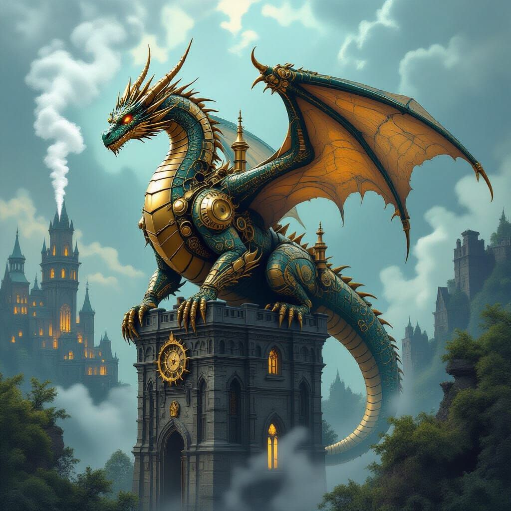 Clockwork Dragon on Gothic Castle Spire