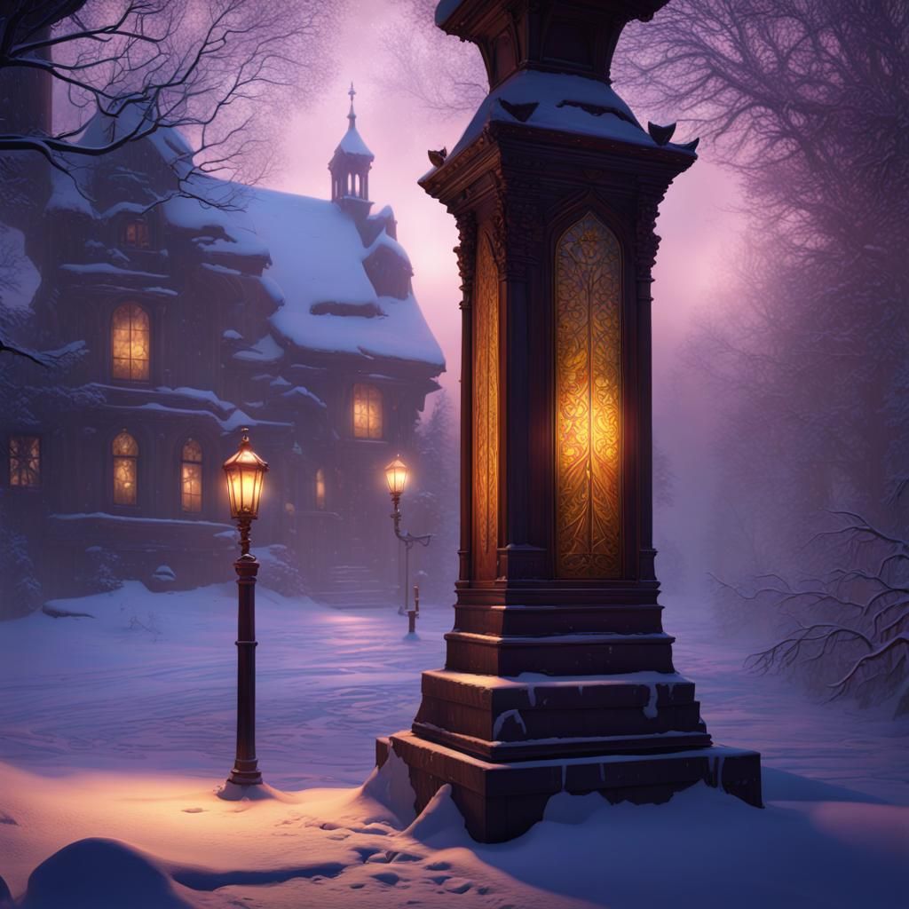 Cardinal Winter Light Post in Dark Fantasy Style