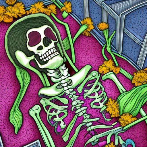 Surreal Flower Bed Death Scene in Visionary Style