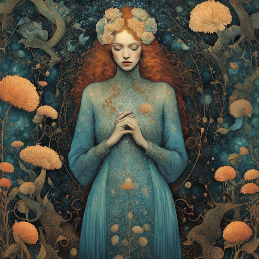 Dreamlike Goddess in a Whimsical Labyrinth of Light