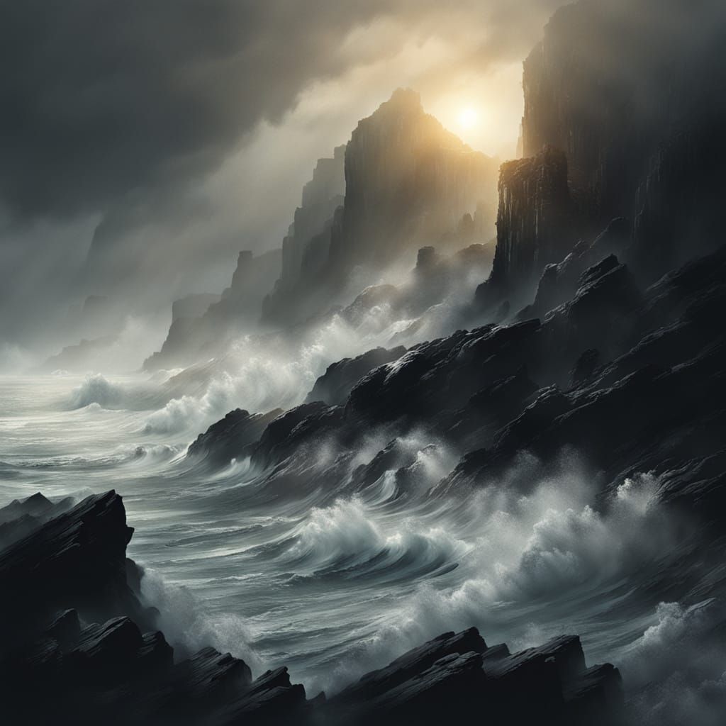 Mystical Sea and Cliffs in Moody Expressionism