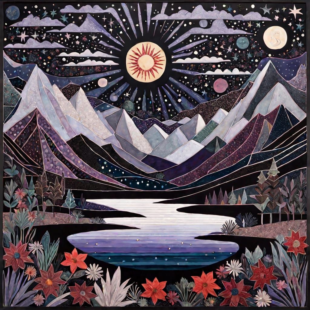 Whimsical Summer Night Lake Scene with Shooting Star