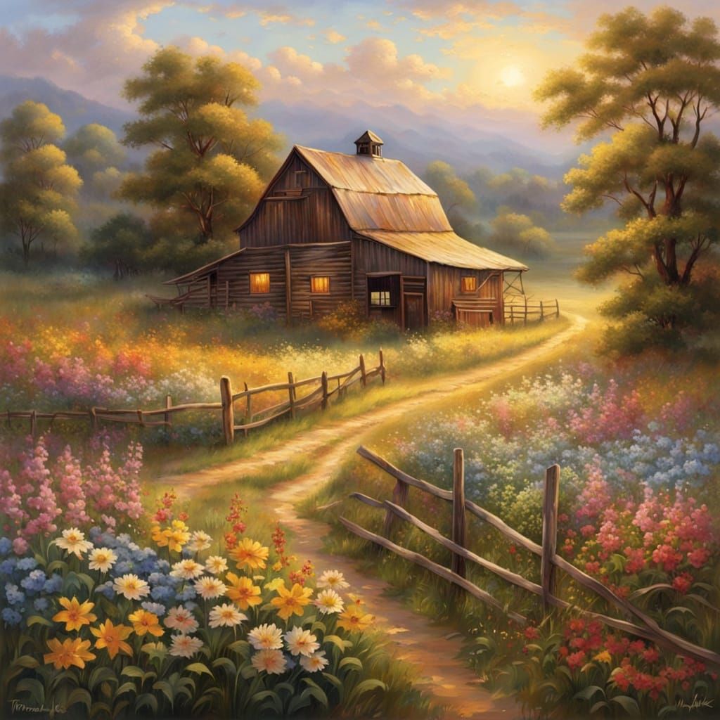 Idyllic Countryside Barn in Golden Light