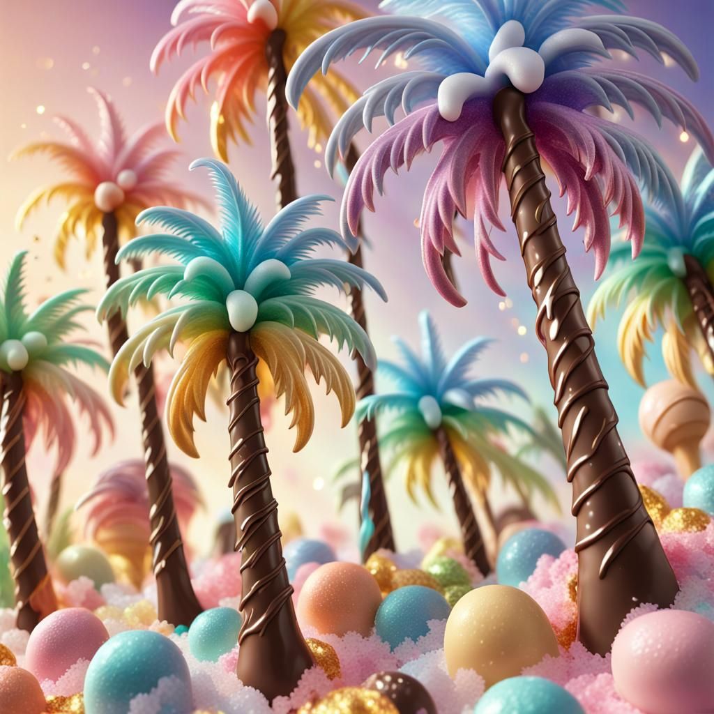 Colorful Candy Palm Trees in Digital Illustration