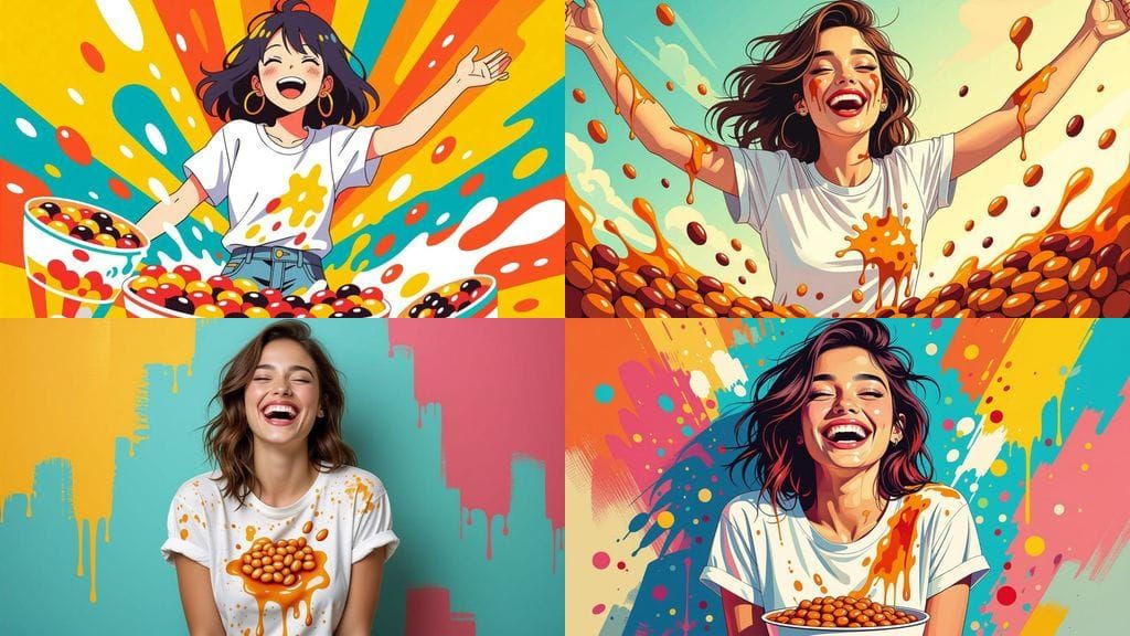 Splattered Baked Beans on a Wet T-Shirt