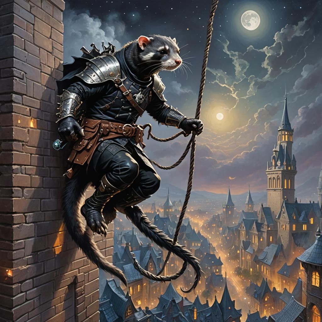 D&D Ferret Rogue Climbs Down Building