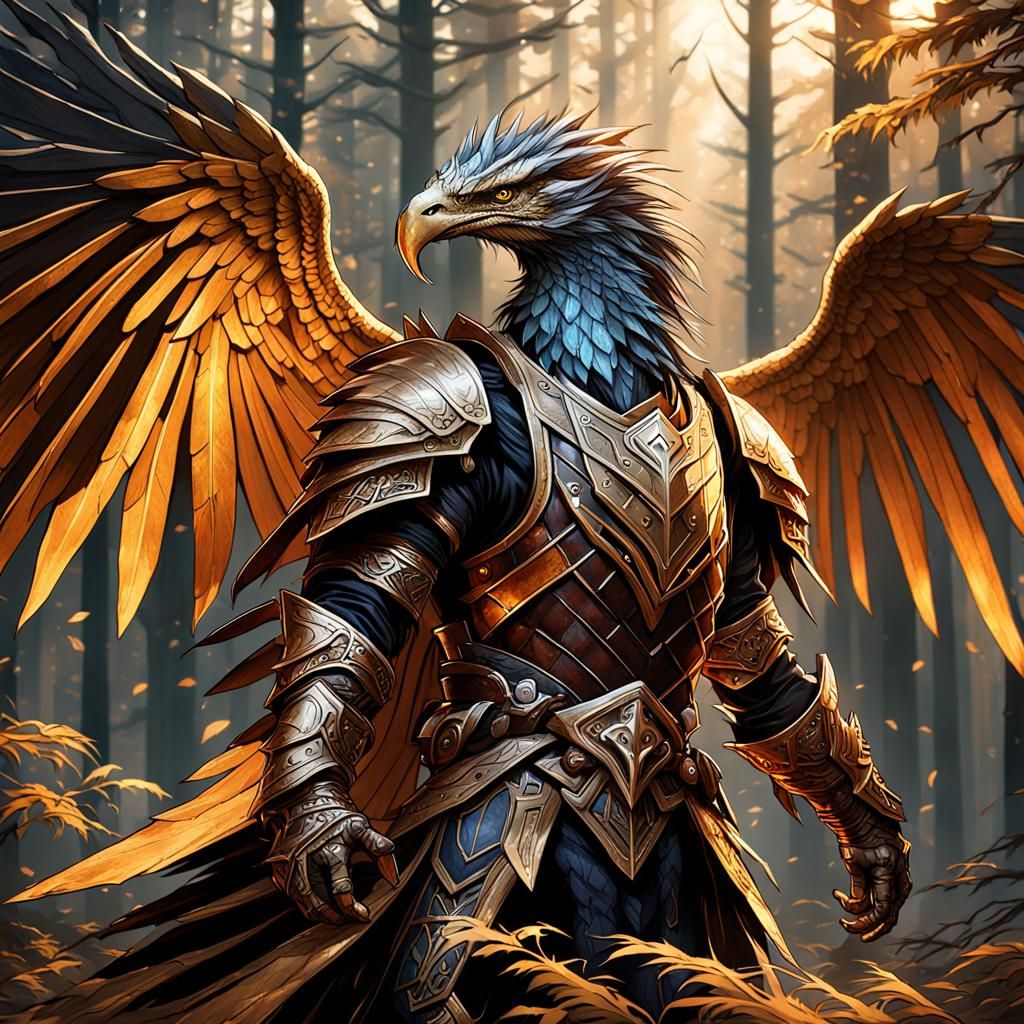 Dragonborn Aarakocra Ranger in Dark Fantasy Style