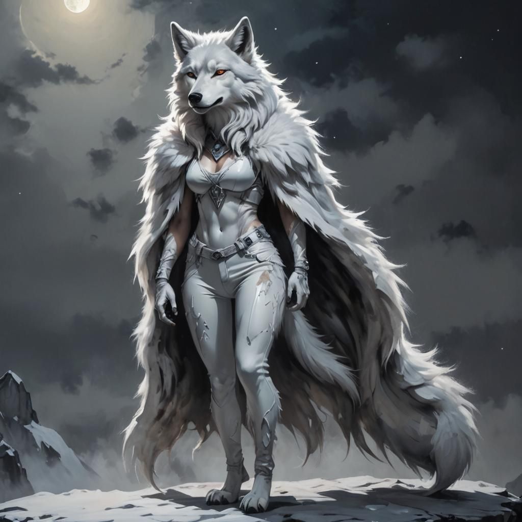 Woman-Wolf Hybrid in Graffiti Art Style