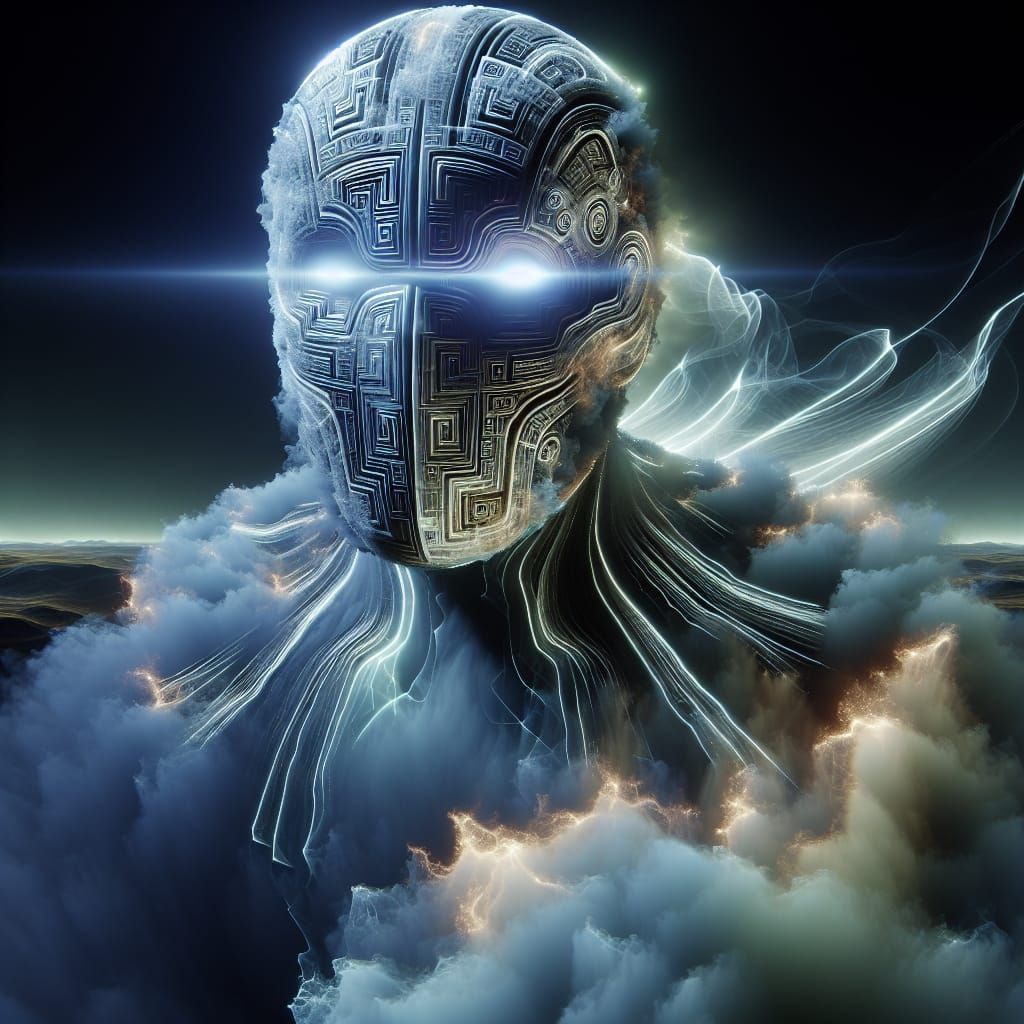 Luminous Cloud Superhero in Medieval Landscape