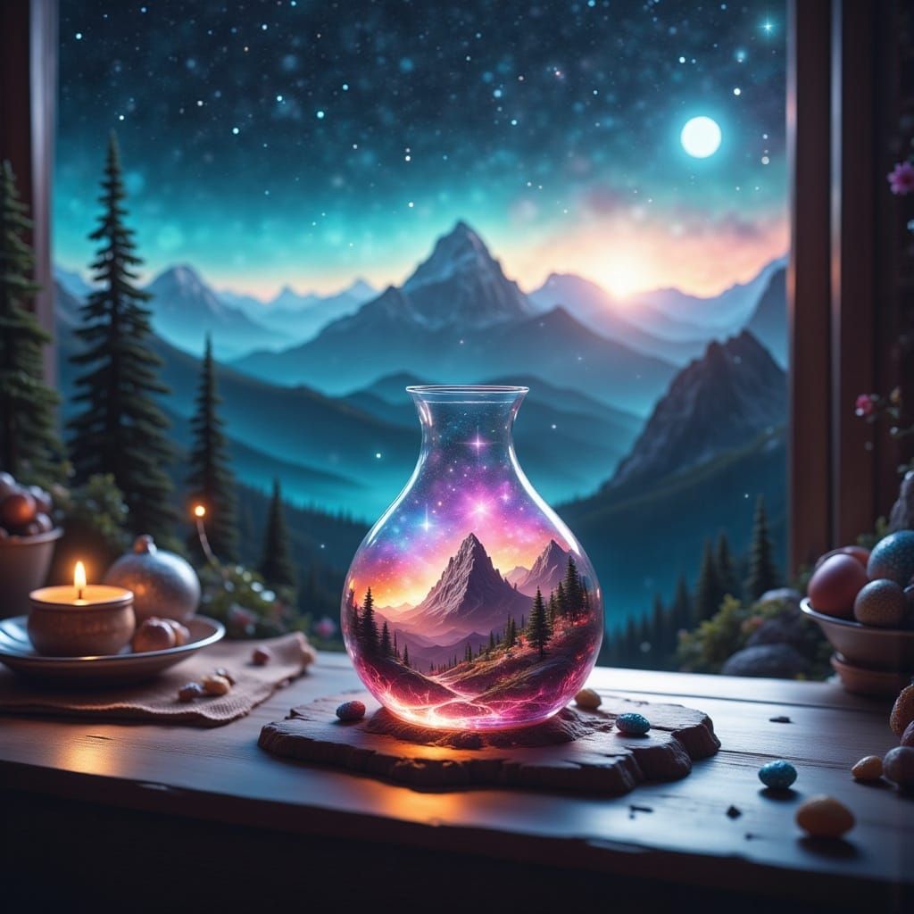 Crystal Cat in Enchanted Landscape