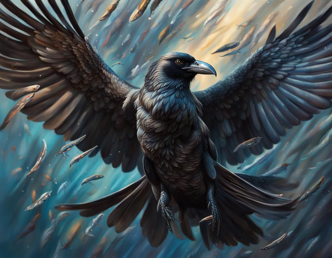 Hyperrealistic Raven Feathers in Splash Art Style