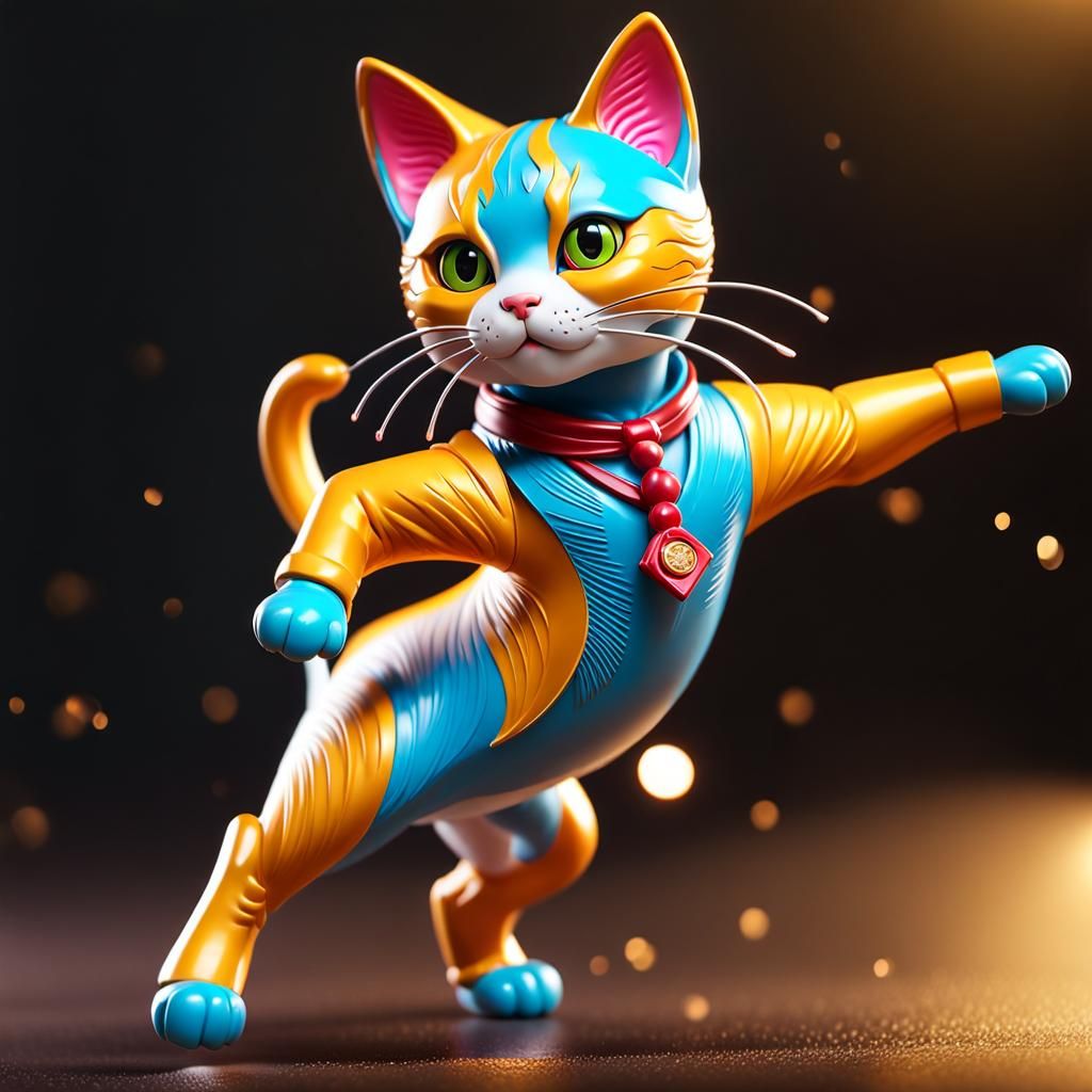 Dancing Cat Action Figure in Triadic Colors