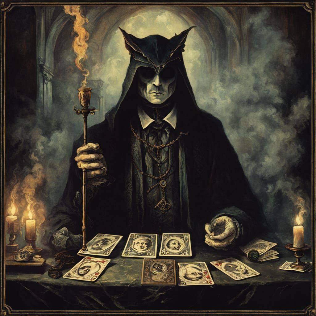 The Guilty Tarot Card in Gothic Oil Painting Style