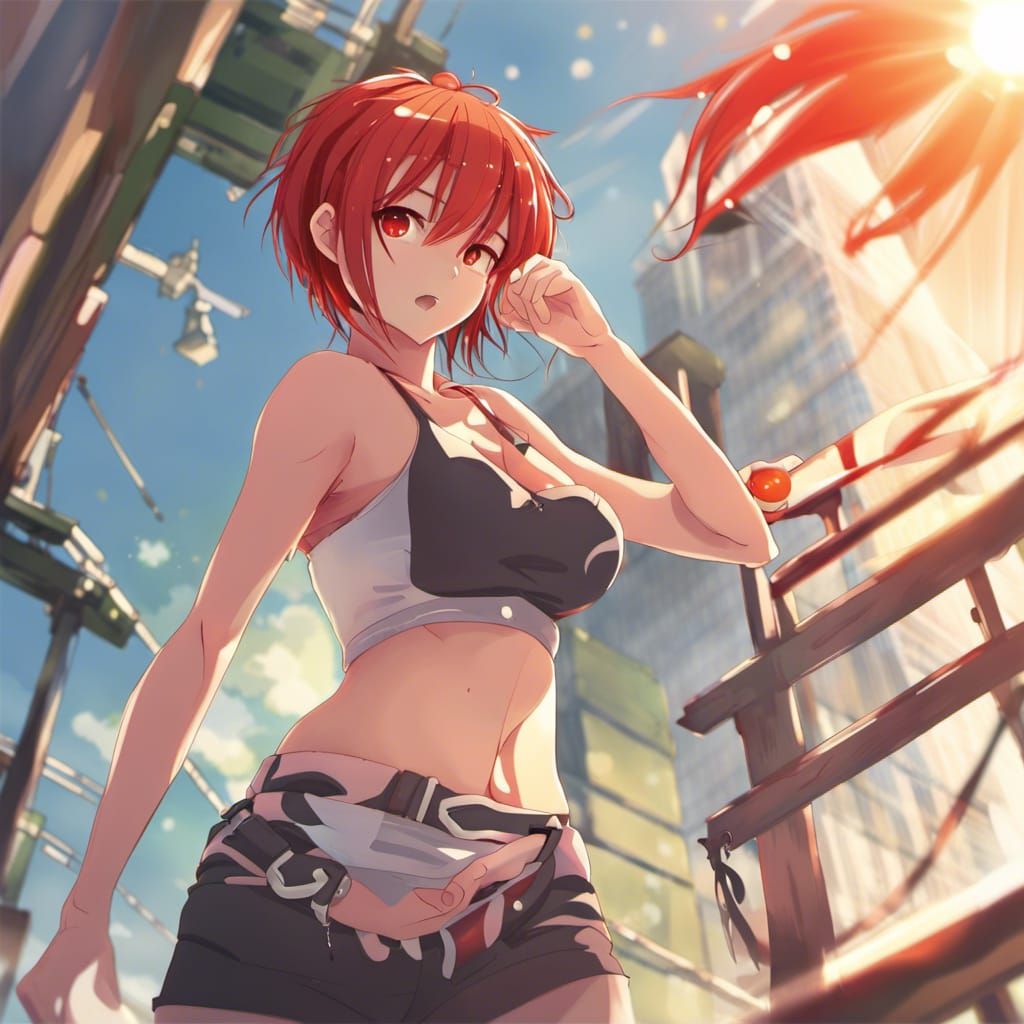 Red-Haired Girl in Anime Art Style