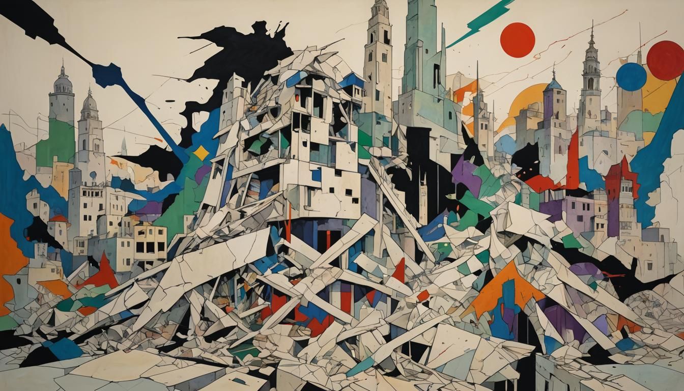 Minimalist Iridescent Destruction Inspired by Guernica