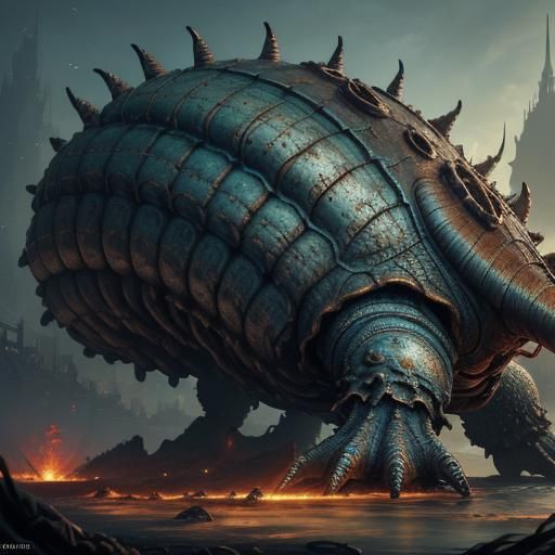Cursed Metal Snail Creature in Detailed Digital Painting