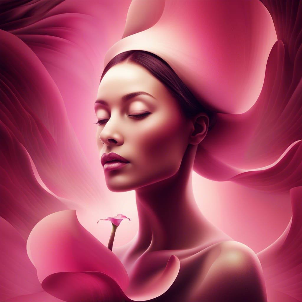 Woman and Calla Lily in Hyperrealistic Style