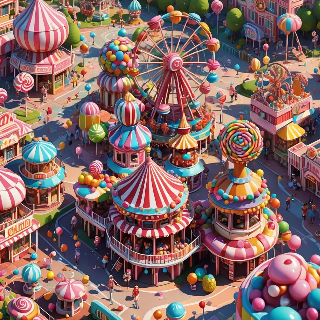 Candy Land Amusement Park in Digital Art Style