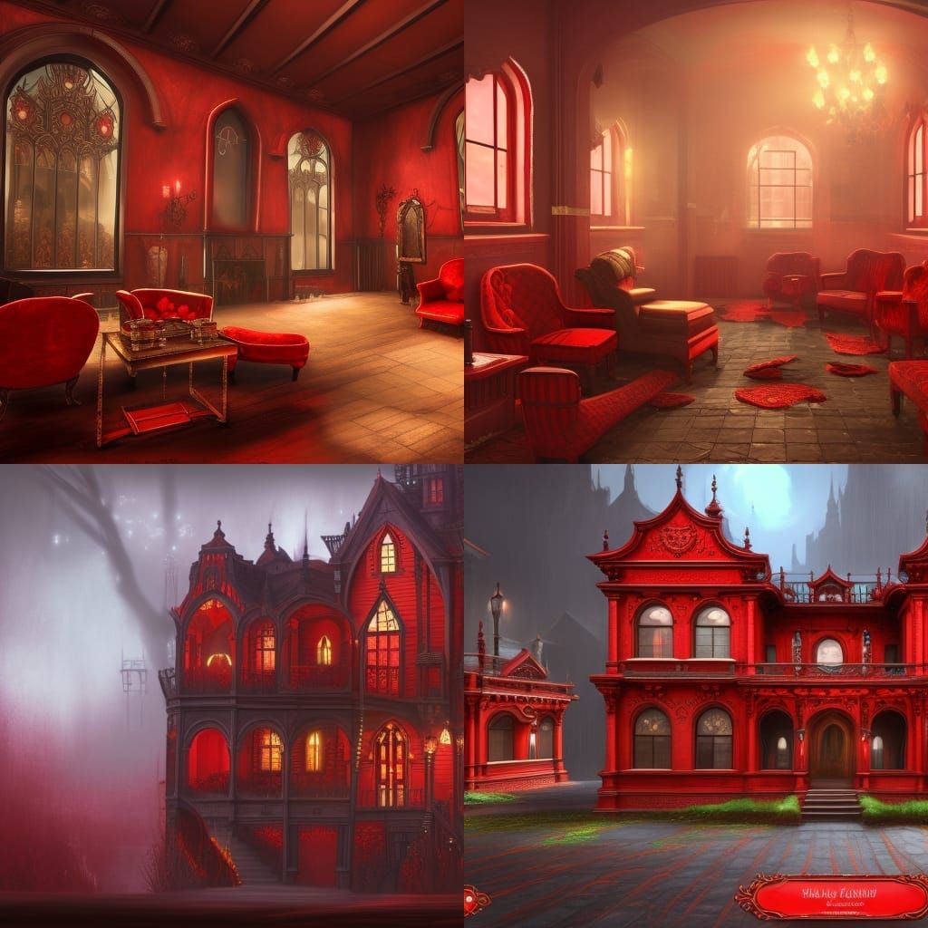 Dark Fantasy Brothel with Red Glass Windows