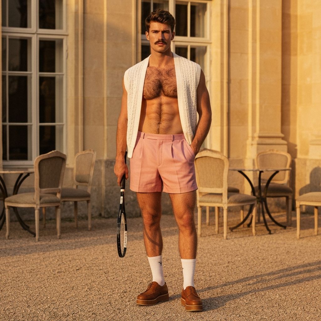 Athletic Man in Garden: Photorealistic Fashion Shot