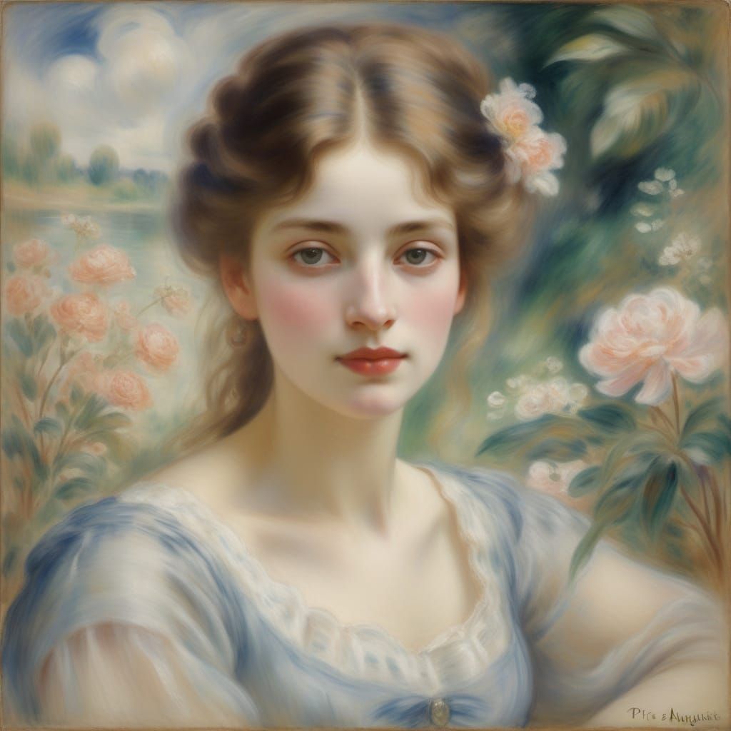 Ethereal Portrait of a Young Woman in Impressionist Style