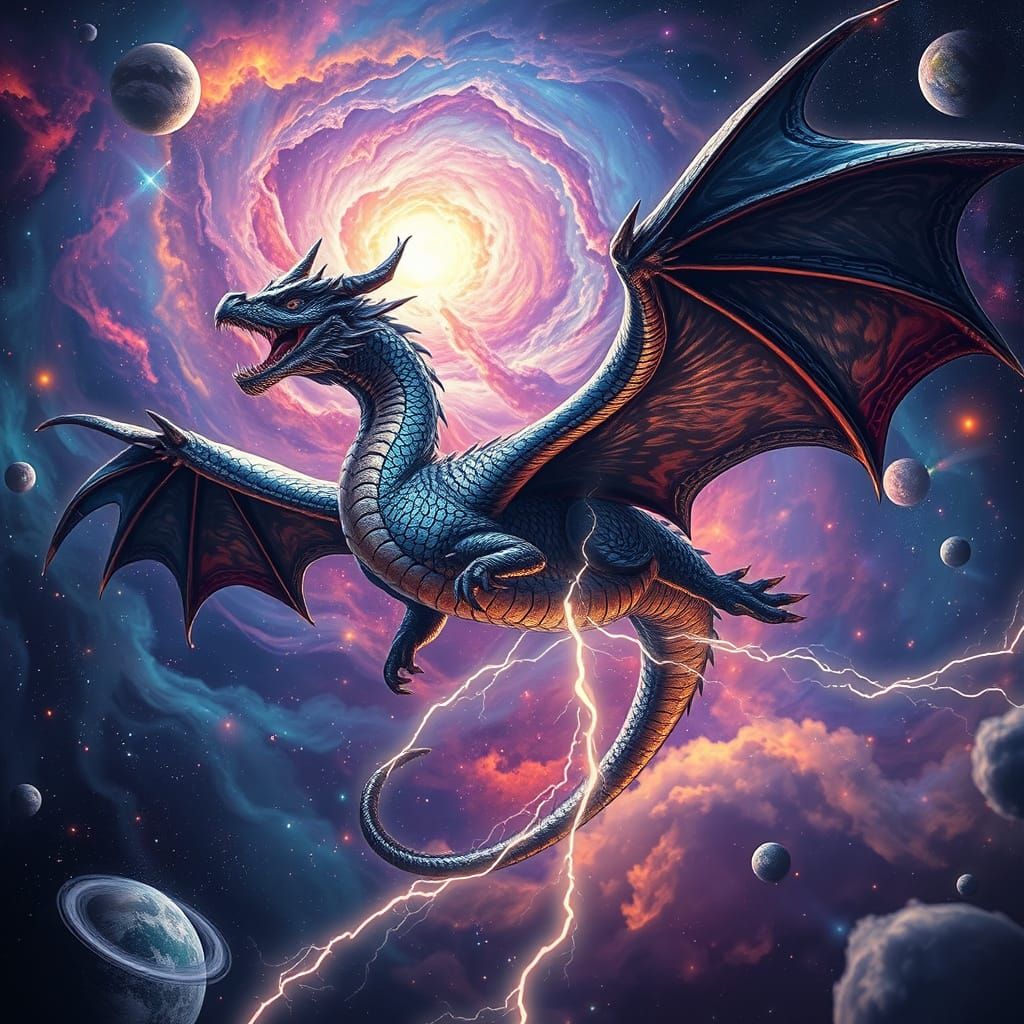 Night Fury Dragon Soaring Through Galaxy