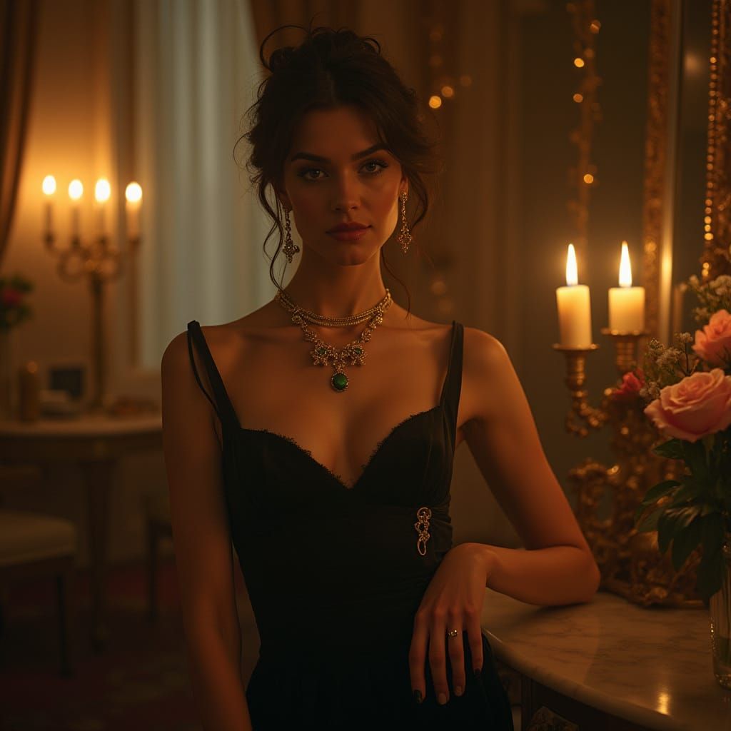 Elegant Woman in Candlelight, Art Nouveau Style