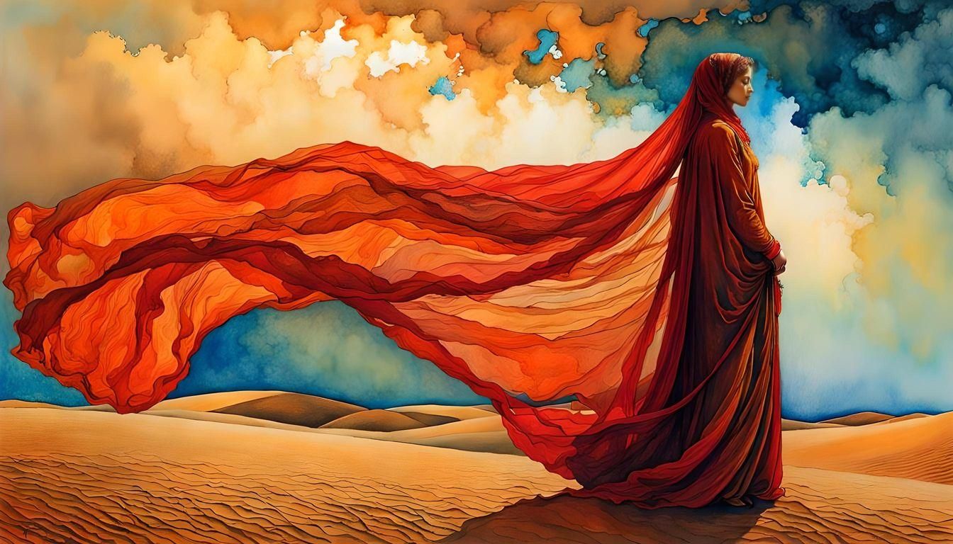 Bedouin Bride Profile in Klimt-Inspired Watercolor