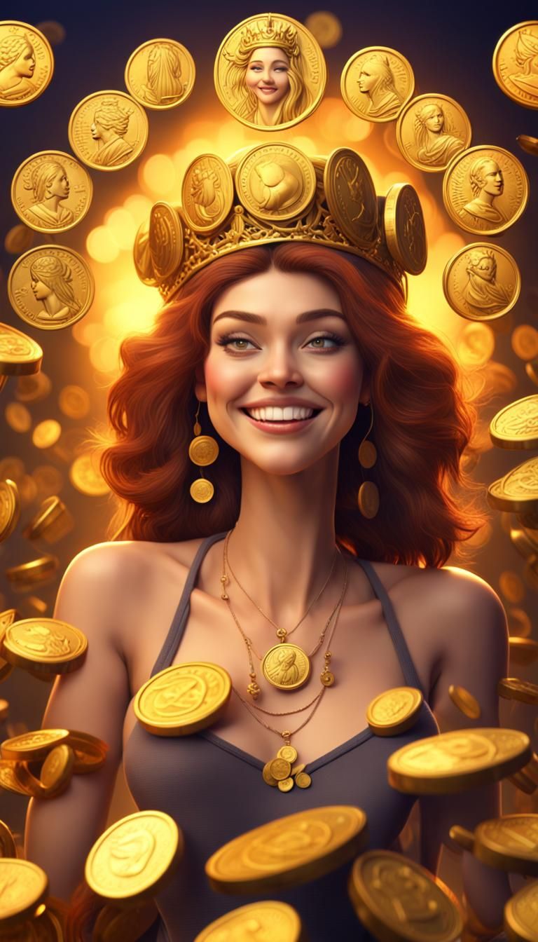 Queen of Pentacles: Beautiful Woman in 3D Digital Art
