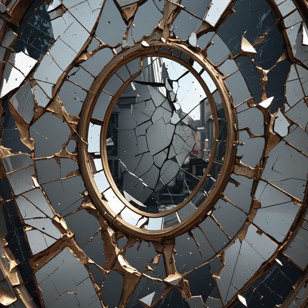 Cracked Mirror After Bullet Impact: Detailed Matte Painting