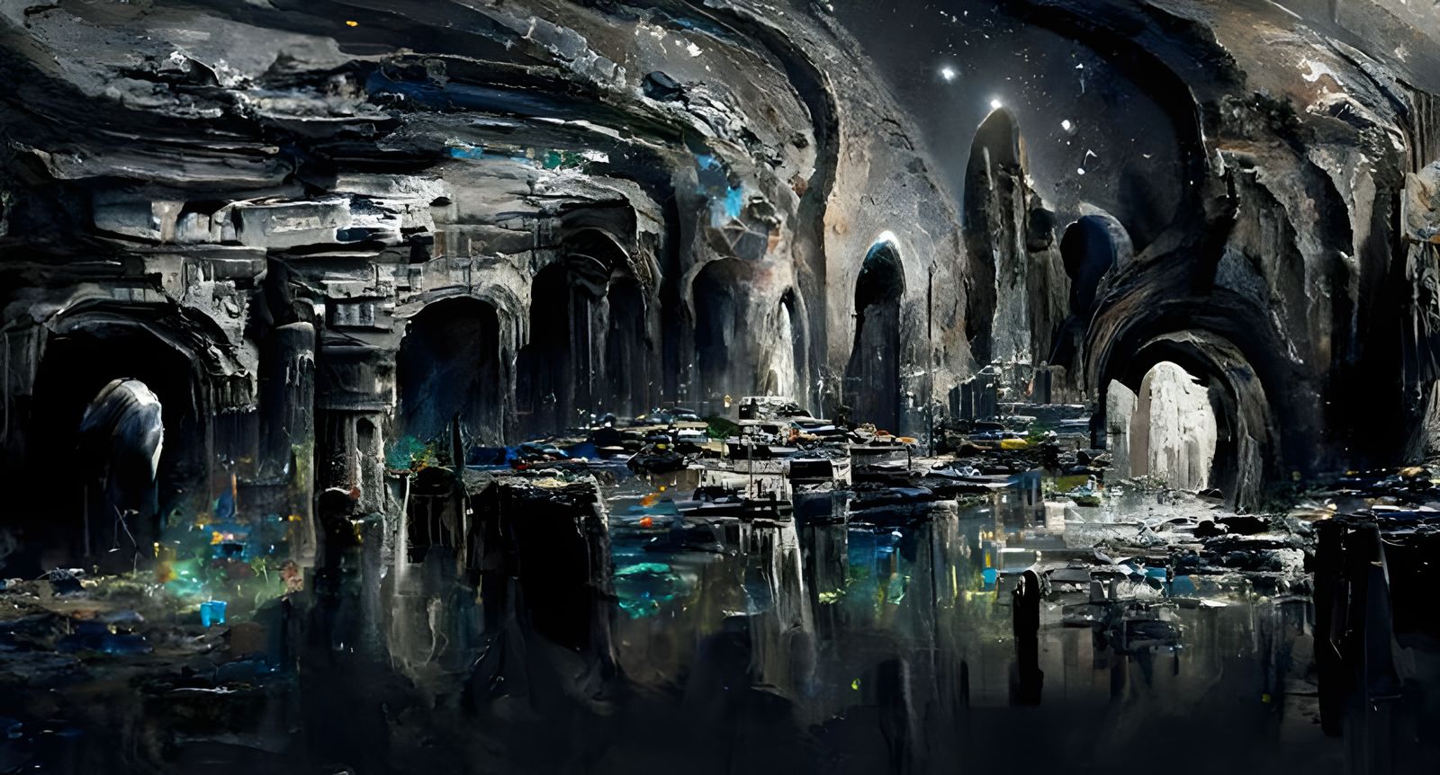 Subterranean Galaxy in Atlantis Ruins: Cel-Shaded Illustrati...
