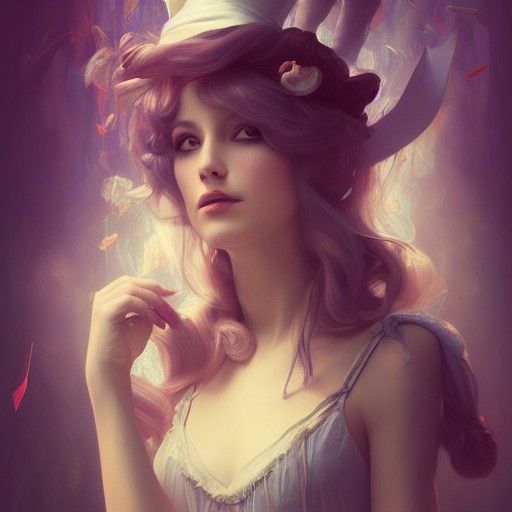 DJ Alice in Wonderland Portrait in Art Nouveau Style