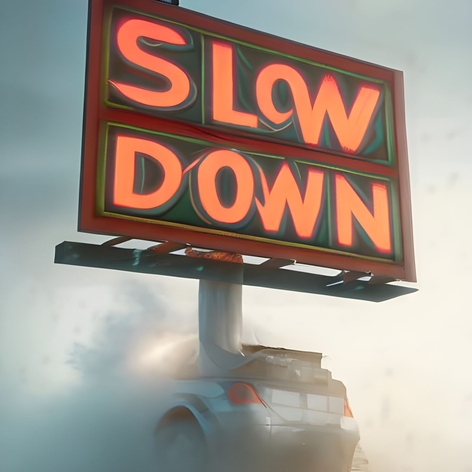 Hyperdetailed Slow Down Sign in Triadic Colors