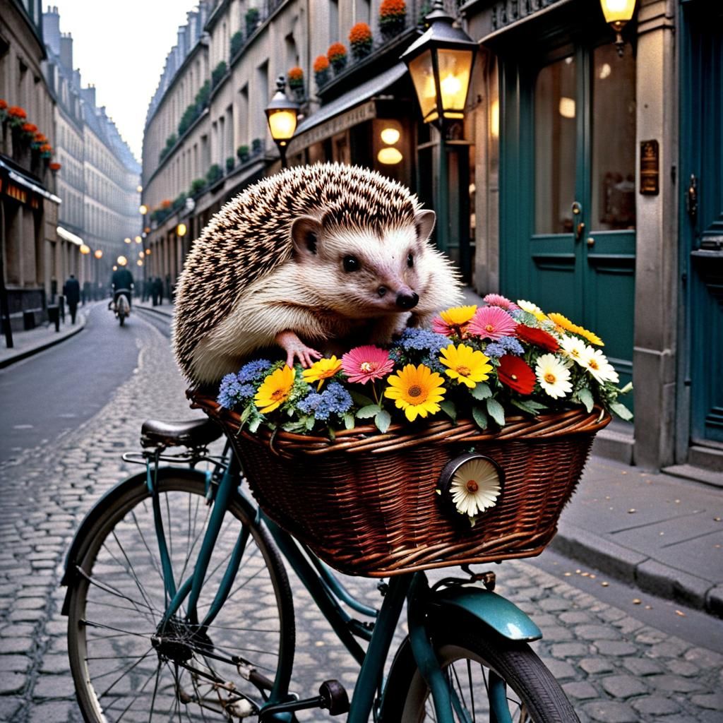 Hedgehog's Parisian Adventure on Bicycle