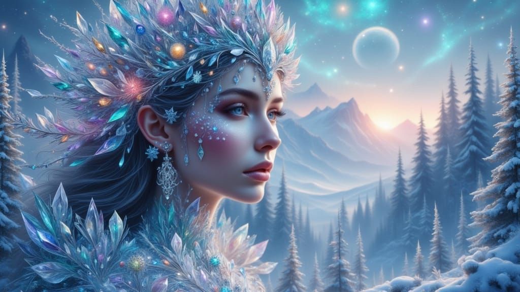 Ice Queen Portrait in Ethereal Digital Art Style