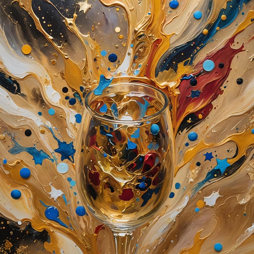 Cosmic Drink in Golden Goblet Oil Painting