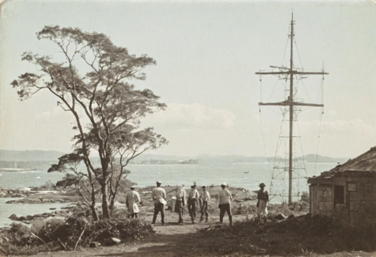 Singapore 1800s Flagstaff Station with Laborers